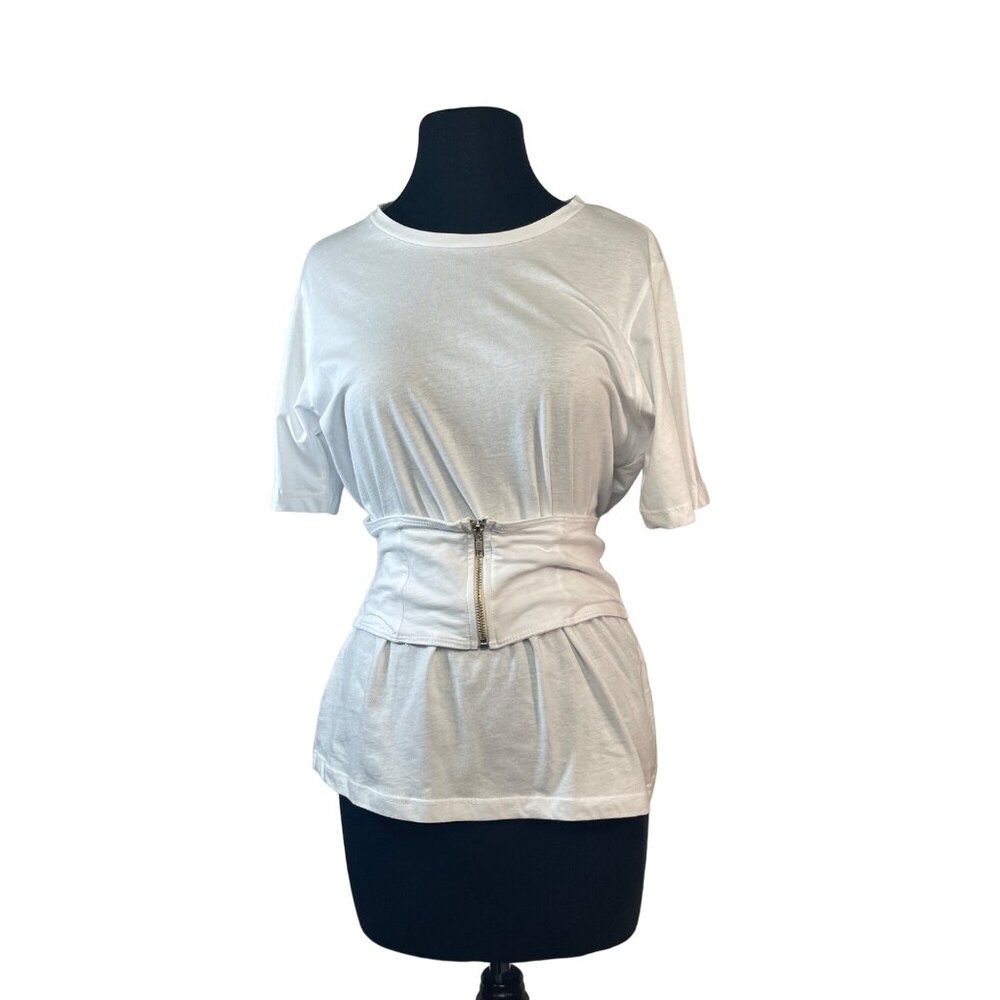 Monrow Size Small Short Sleeve Tshirt with Zip Back Self Belt Casual Comfort